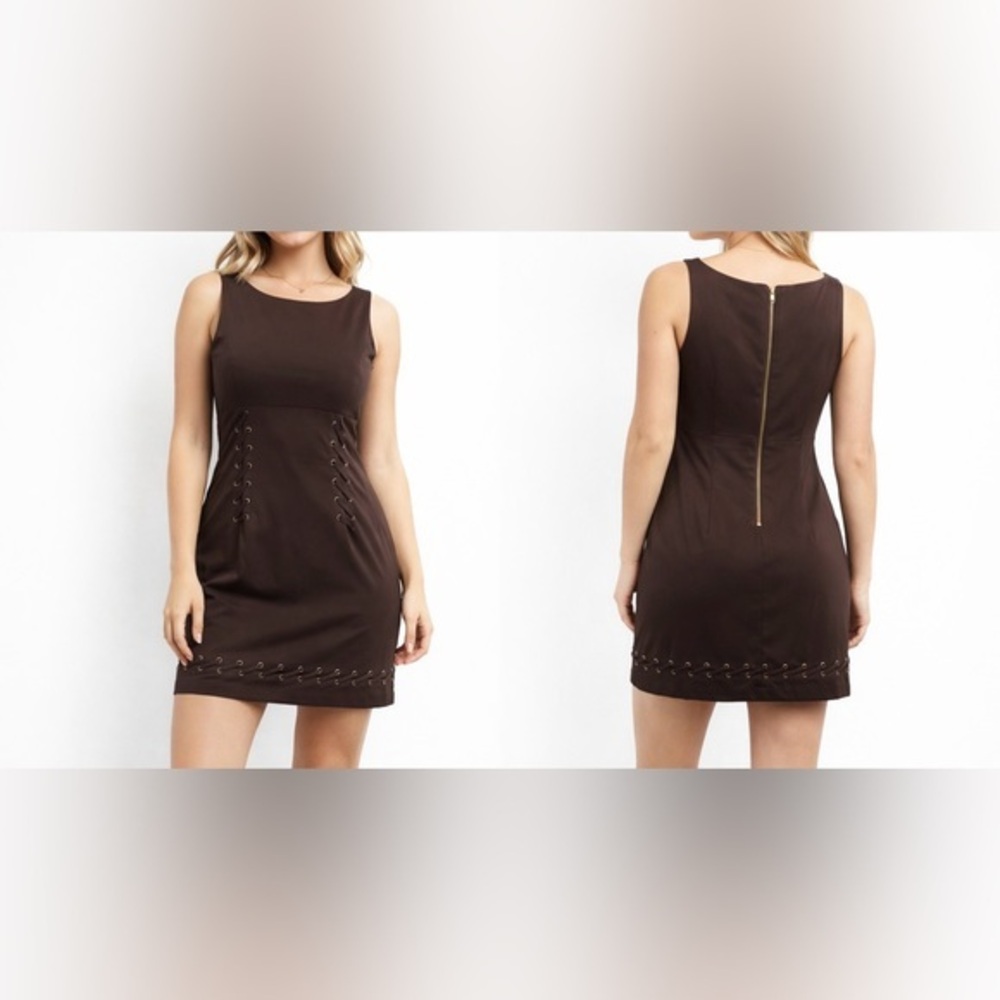 Etcetera Madeline Brown Sleeveless Lace-Up Mocha Mousse Dress NWT Size 10